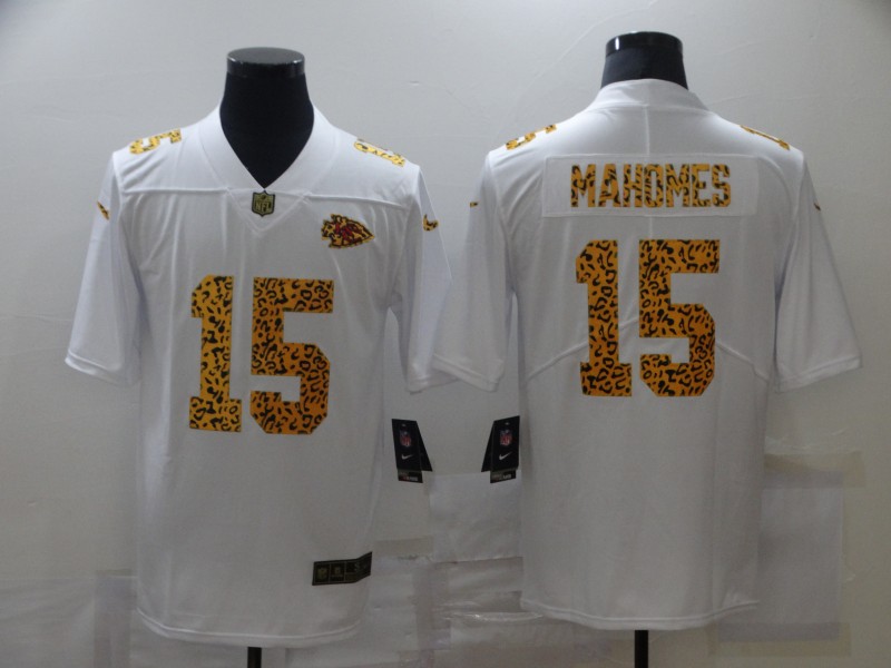 Men's Kansas City Chiefs #15 Patrick Mahomes 2020 White Leopard Print Fashion Limited Stitched NFL Jersey